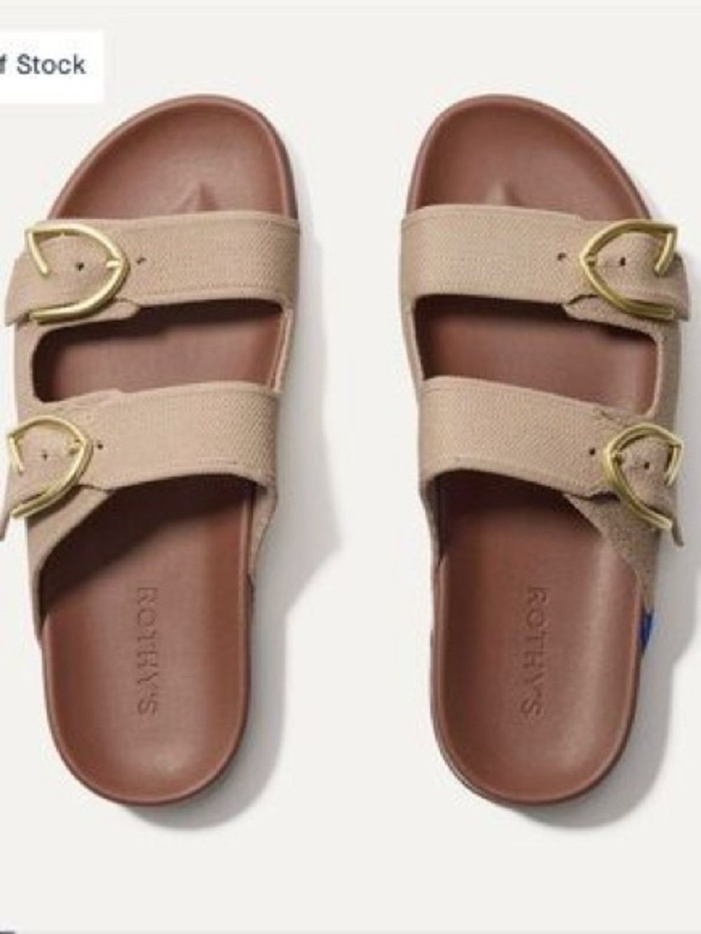Rothys The Weekend Slide Oatmeal Knit Double Buckle Sandals 11 Gold buckle